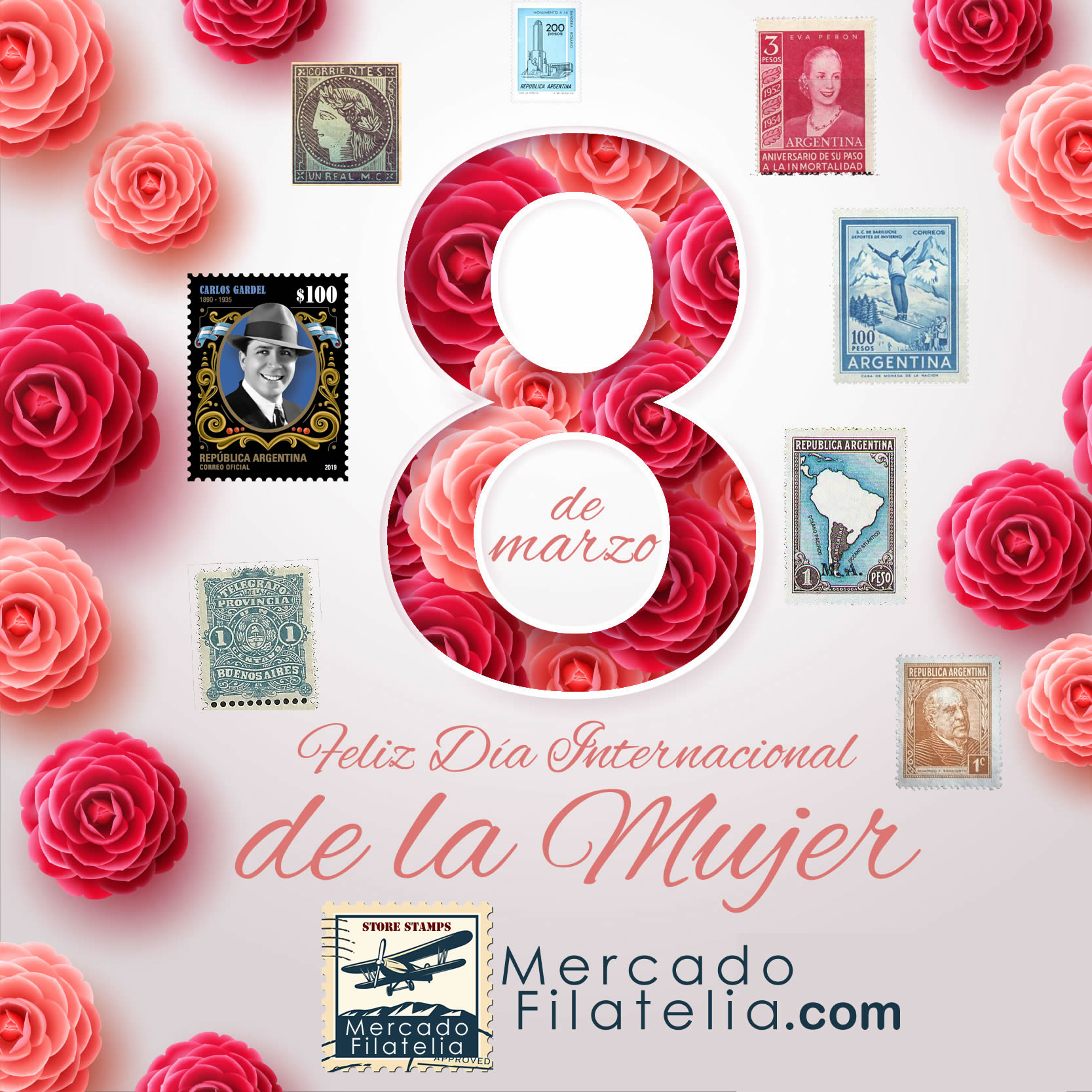 FILATELIA ARGENTINA feliz dia de la mujer filatelista
